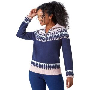 Roman Petite Womens Fairisle Zip Detail Jumper - Navy - Size 14 Uk Roman Petite Womens Fairisle Zip Detail Jumper - Navy - Size 14 Uk