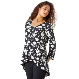 Roman Womens Abstract Print Zip Detail V-Neck Stretch Top - Black Viscose - Size 10 Uk Roman Womens Abstract Print Zip Detail V-Neck Stretch Top - Black Viscose - Size 10 Uk