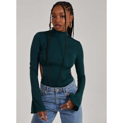Pink Vanilla Womens Slinky Cut Out Flare Sleeve Bodysuit - Green - Size 12 Uk Pink Vanilla Womens Slinky Cut Out Flare Sleeve Bodysuit - Green - Size 12 Uk