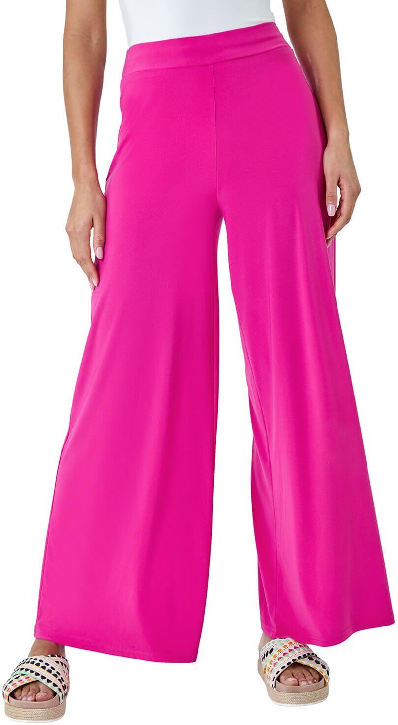 Roman Womens Wide Leg Stretch Trousers Jersey Palazzo Pants - Pink - Size 20 Uk