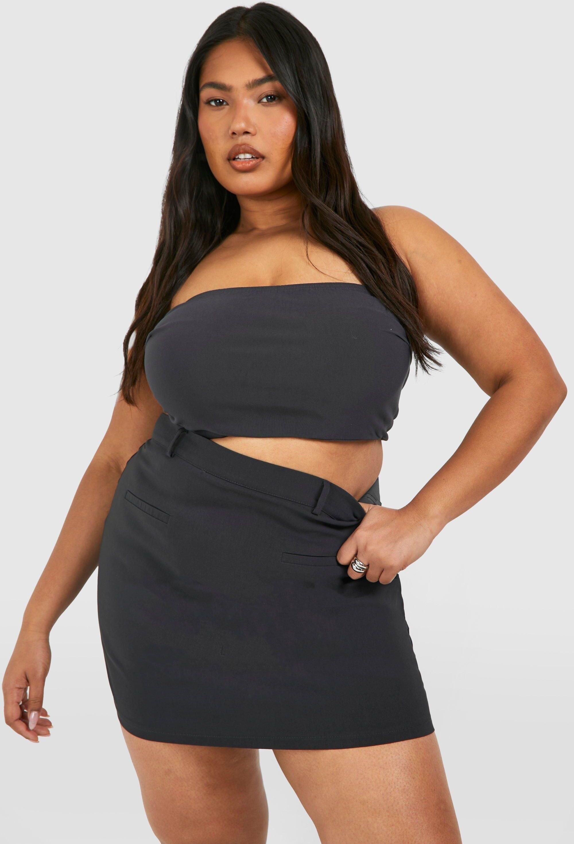 Boohoo Womens Plus Bengaline Tailored Mini Skort - Charcoal Nylon - Size 26 Uk
