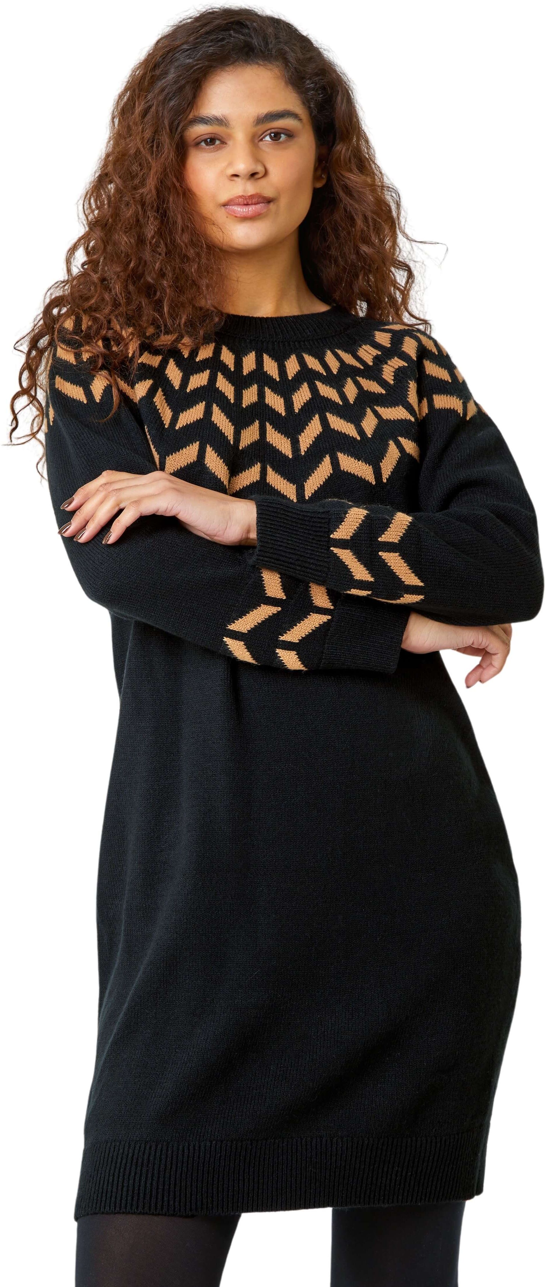 Roman Womens Chevron Stretch Knit Jumper Dress - Black - Size 20 Uk
