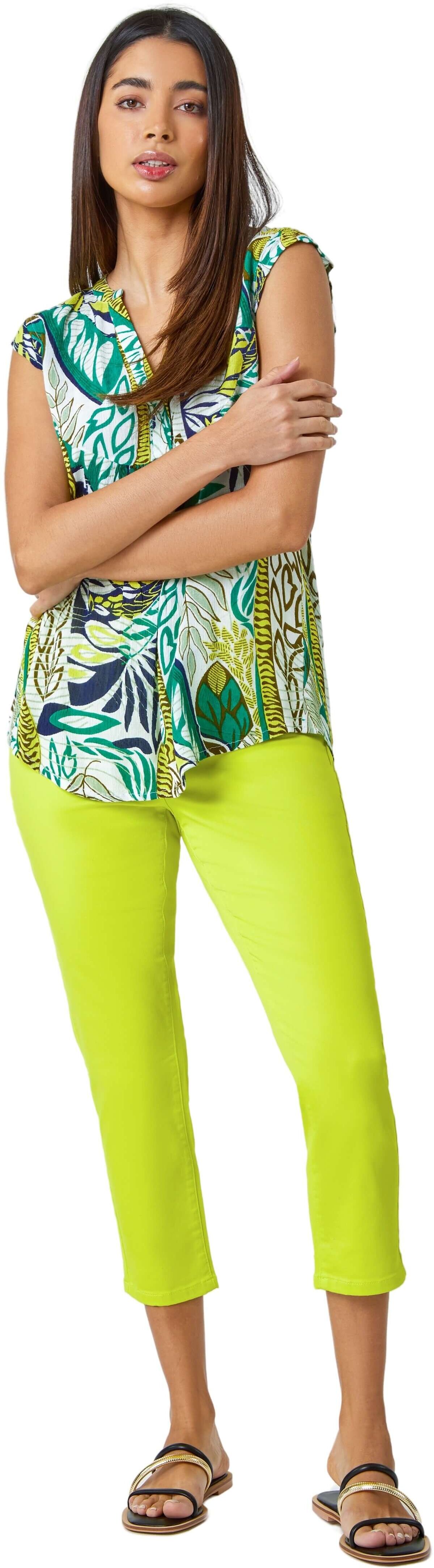 Roman Womens Cropped Stretch Denim Jegging Cotton Capri Jean Leggings - Green - Size 20 Uk