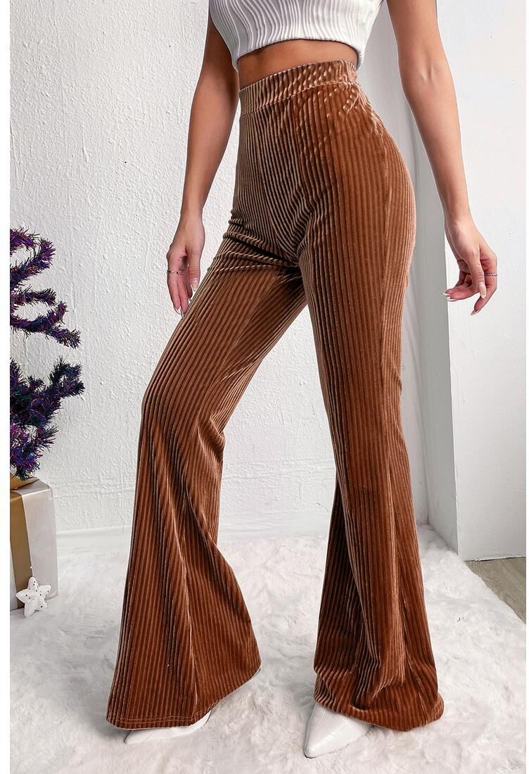 Azura Exchange Womens Chestnut Solid Color High Waist Flare Corduroy Pants - Size Small
