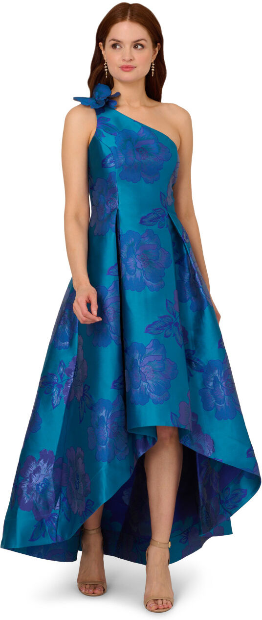 Adrianna Papell Womens Floral Jacquard High Low Dress - Blue - Size 14 Uk