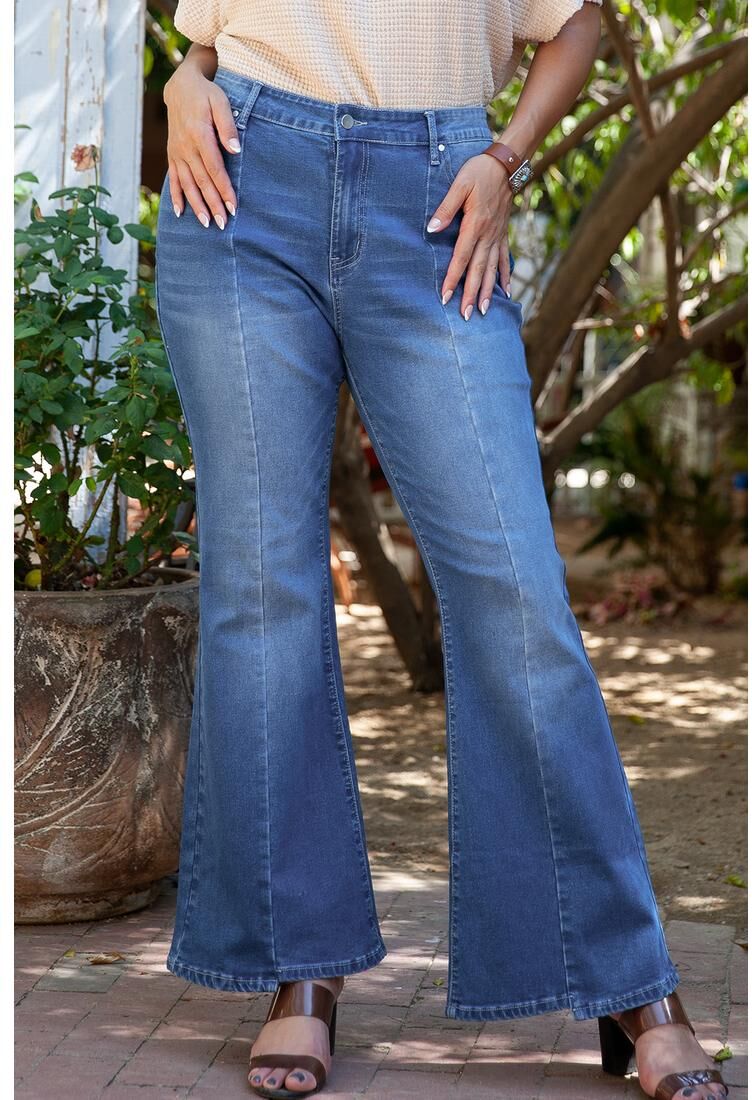 Azura Exchange Womens Blue Plus Size Exposed Seam High Waist Flare Jeans Cotton - Size 2xl
