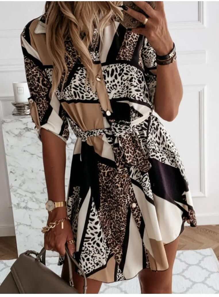 Everyday The Label Womens Printed Tie Waist Roll-Tab Sleeve Mini Dress - Multicolour - Size Small
