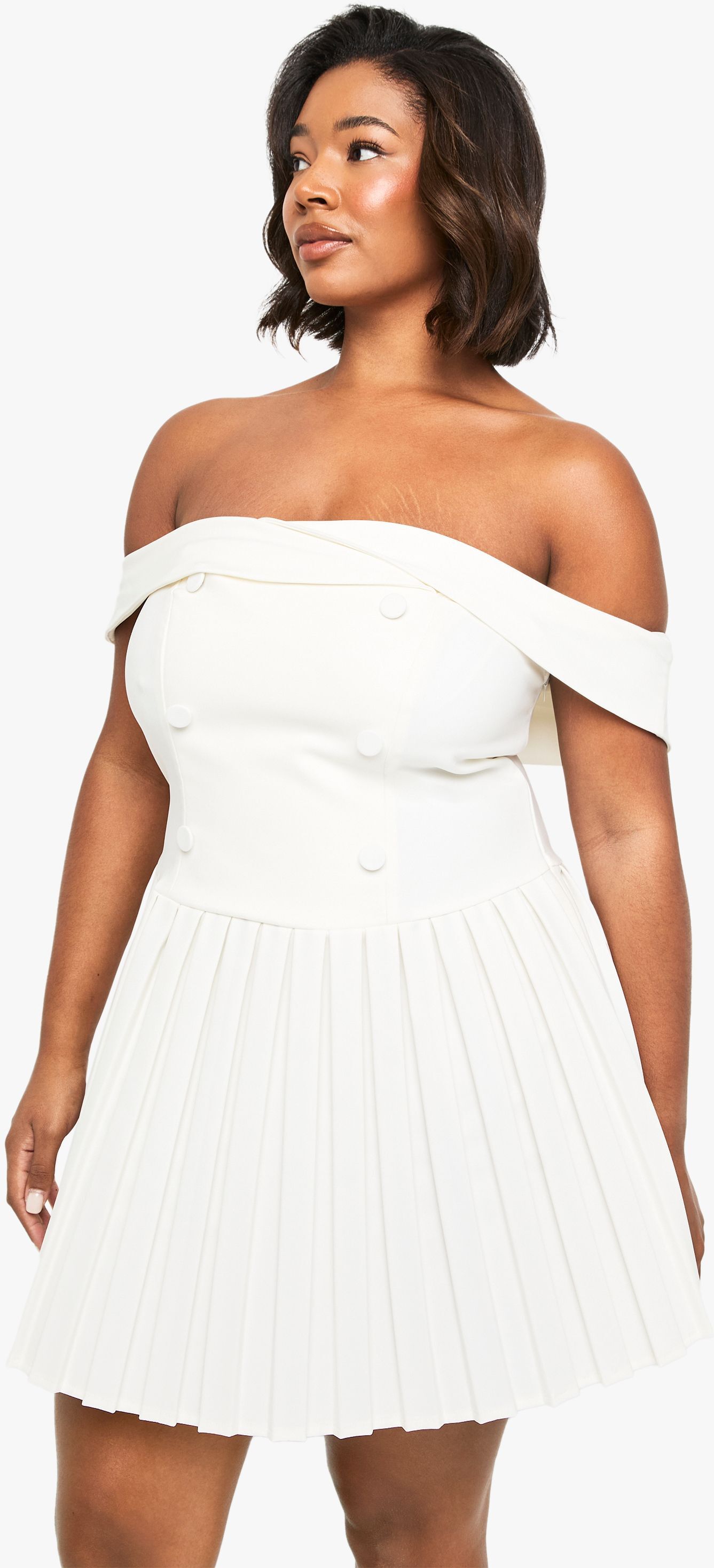 Boohoo Womens Plus Occasion Tailored Off Shoulder Skater Dress - White - Size 20 Uk