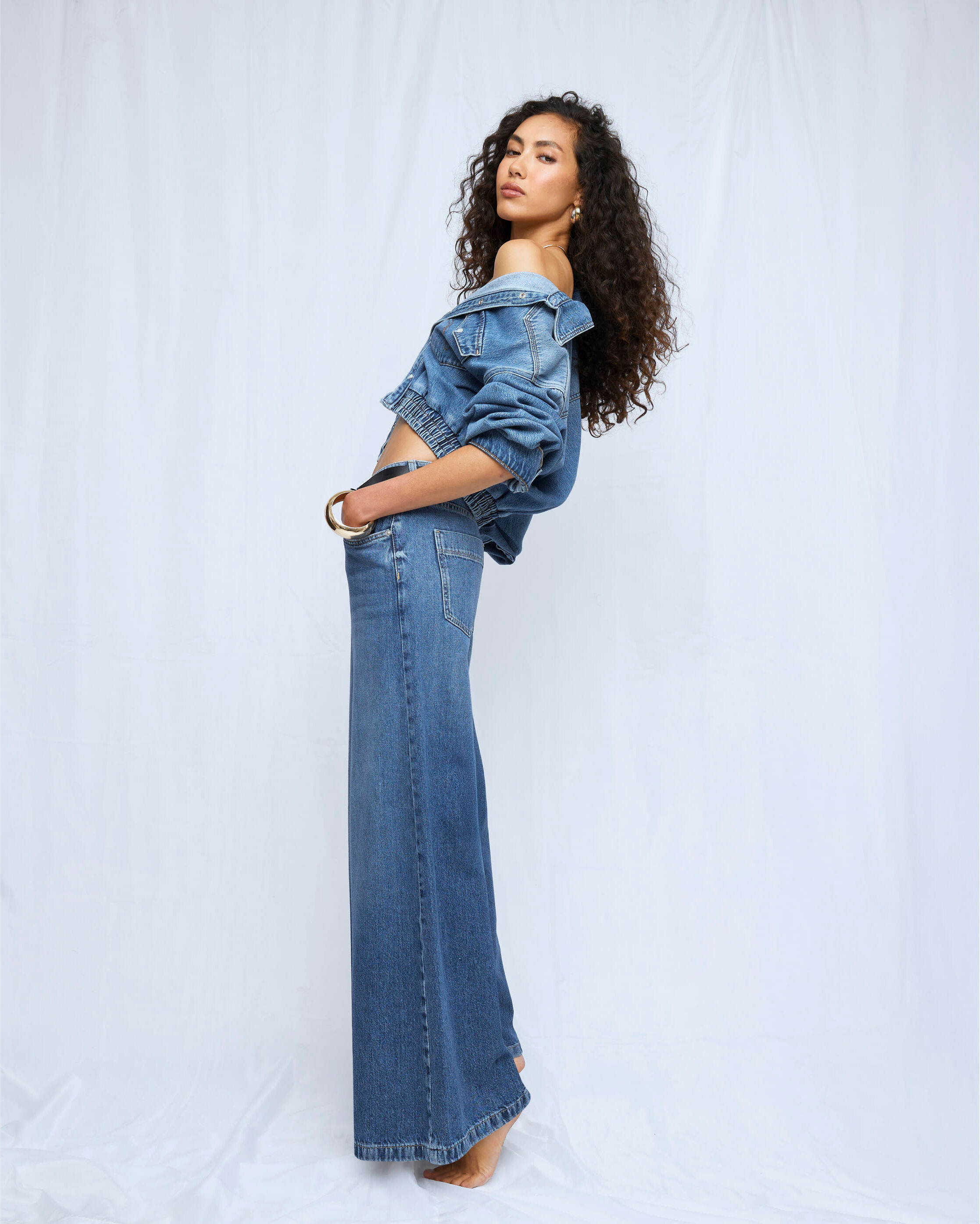 River Island Womens Wide Leg Jeans Blue Low Rise Belted Baggy Denim - Size 16 Regular