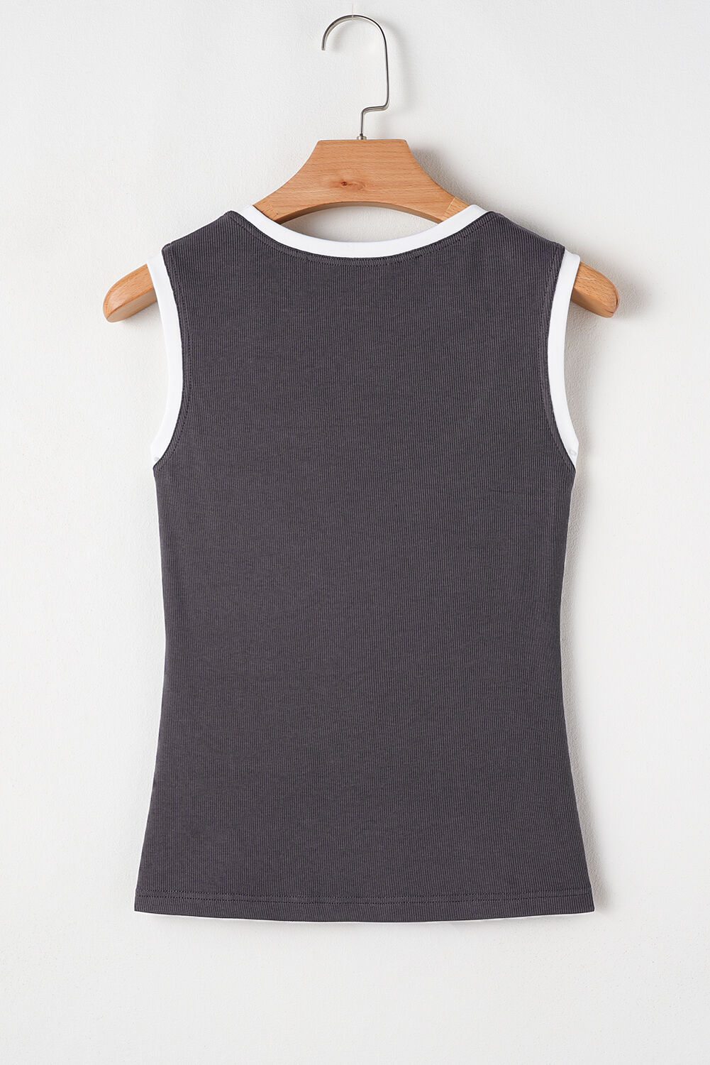 Azura Exchange Womens Carbon Grey Ribbed Knit Colorblock Edge U Neck Slim Fit Tank Top Viscose - Size Medium