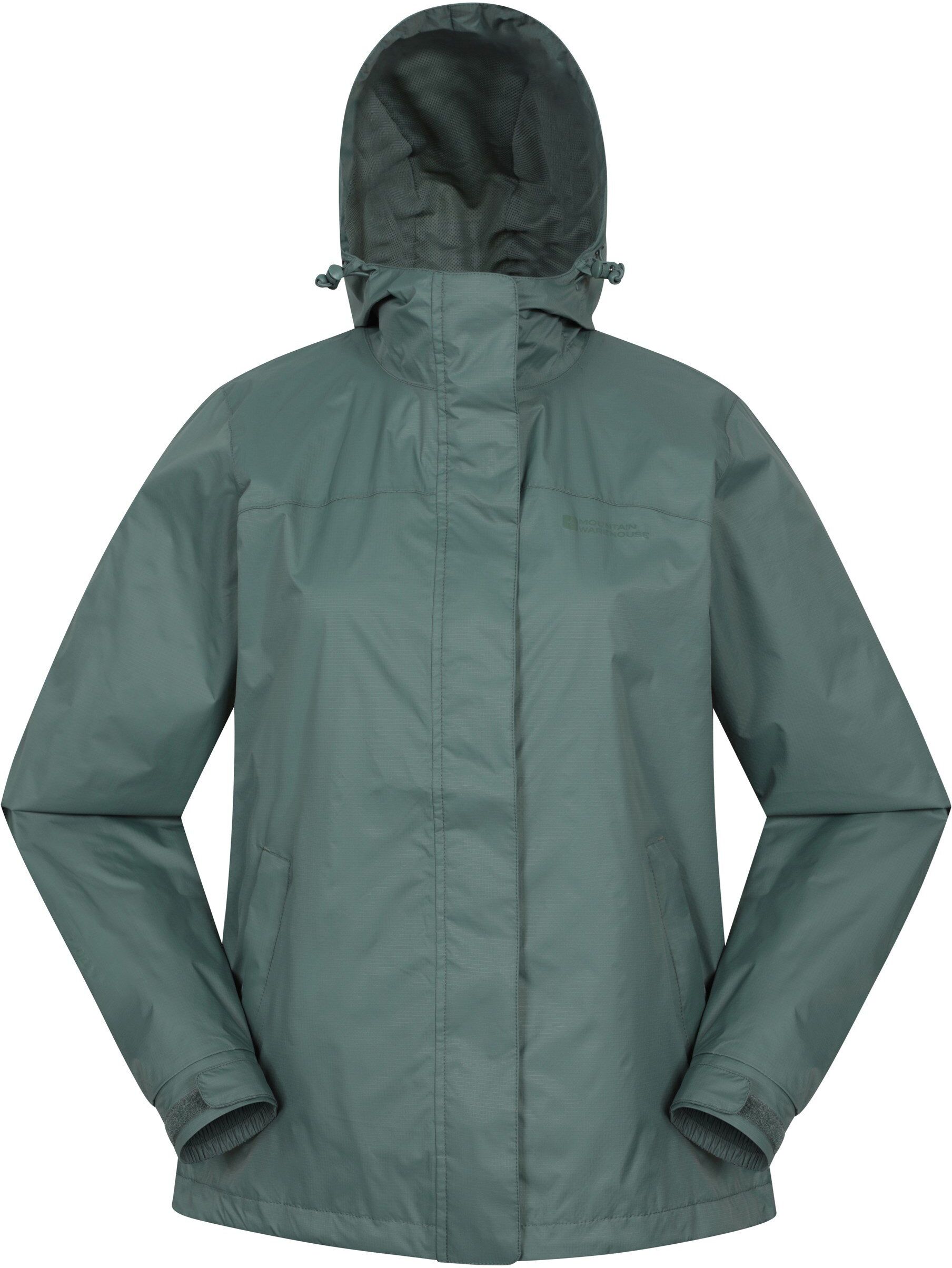 Mountain Warehouse 'Torrent' Womens Waterproof Jacket With Adjustable Hood & Cuffs Long Sleeve Trekking Raincoat Olive - Size 18 Uk