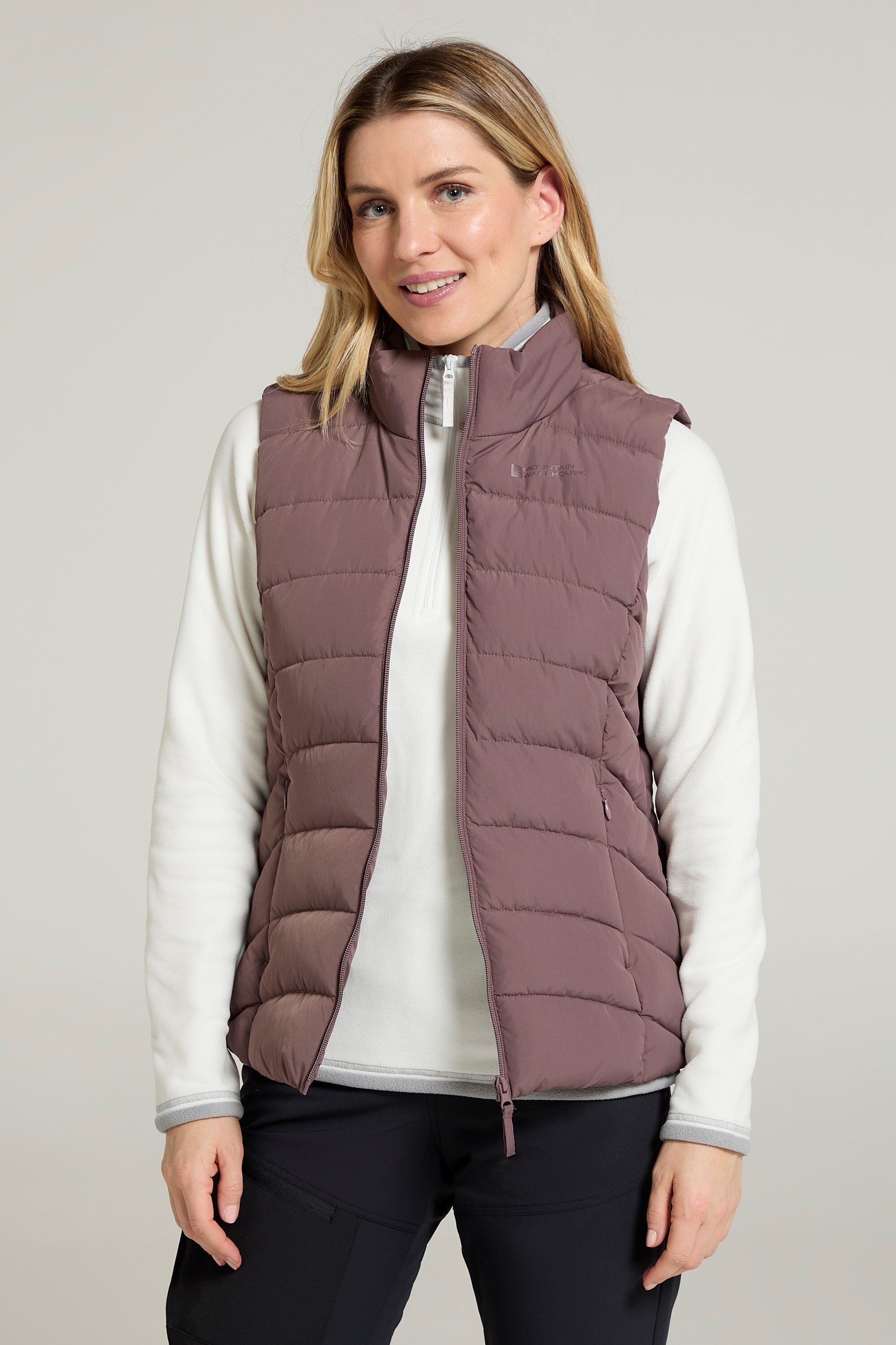 Mountain Warehouse 'Opal' Womens Padded Gilet With Front Pockets Winter Warm Rain Coat Taupe - Size 12 Uk