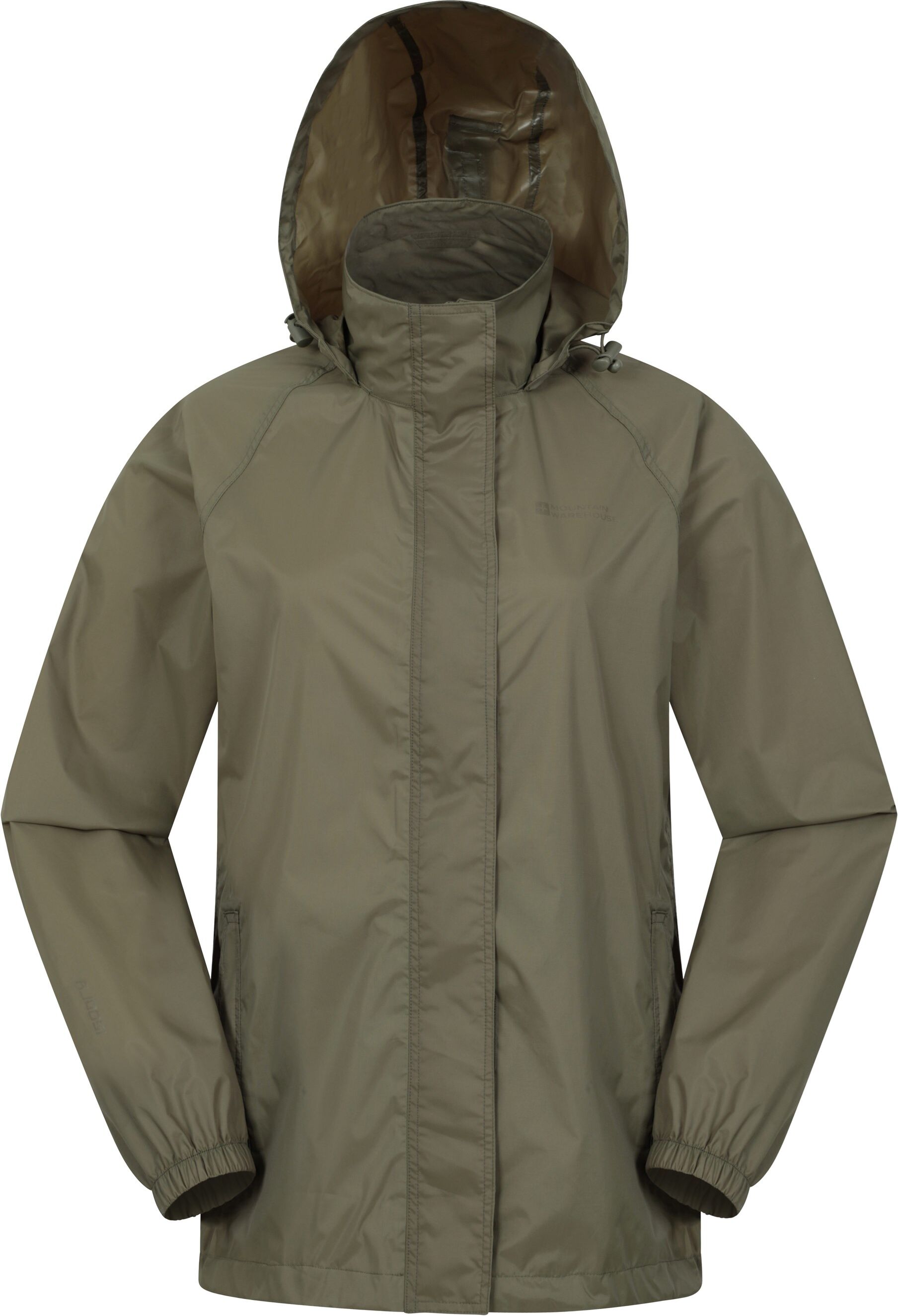 Mountain Warehouse 'Pakka' Womens Packable Jacket Waterproof Breathable Adjustable Hood Rain Coat Khaki Polyamide - Size 12 Uk