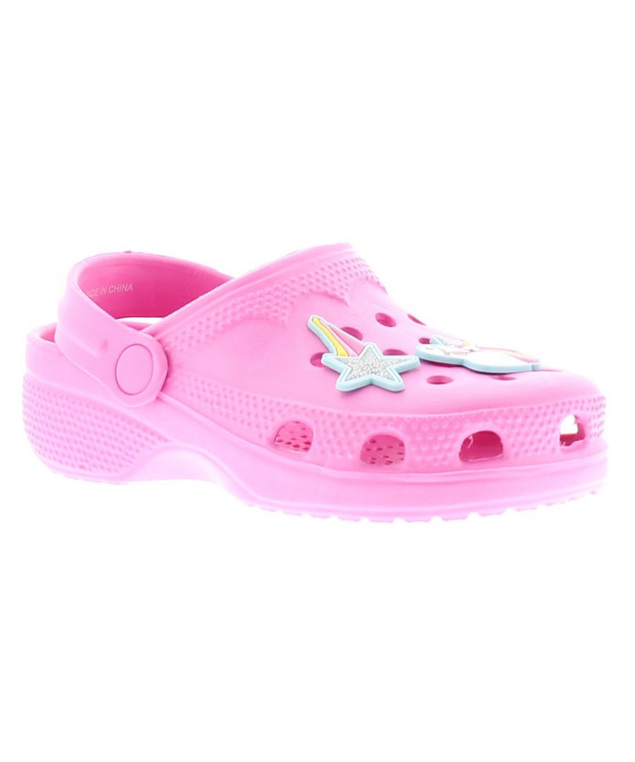 Buckle My Shoe Baby Girl Children's Unicorn And Shooting Star Badge Eva Clog - Pink - Size UK 6 Infant