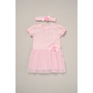 Rock A Bye Baby Rose Ribbon Detail Dress And Headband Outfit Set - Blush - Size 18-24m