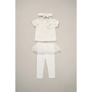 Rock A Bye Baby Rose Ribbon Detail Top, Tutu Leggings And Headband Outfit Set - Cream - Size 18-24m