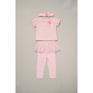 Rock A Bye Baby Rose Ribbon Detail Top, Trouser And Headband Outfit Set - Blush - Size 12-18m