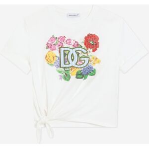 Dolce & Gabbana Girls Floral Logo Tie Front T-Shirt In White - Size 8y