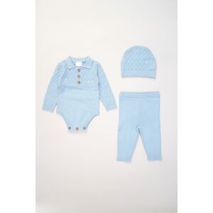 Rock A Bye Baby True Knit Bodysuit With Rib Legging And Hat Outfit Set - Blue - Size 3-6m