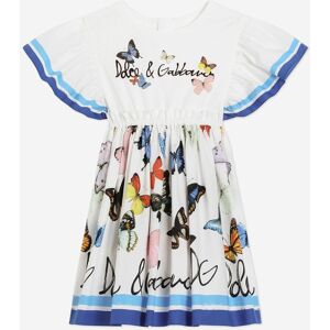 Dolce & Gabbana Girls Butterfly Print Dress In White - Size 10y