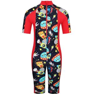 Speedo Childrens Unisex Short Sleeve Zip Up All In One Sun Protection Junior Swimsuit - Multicolour - Size 7-8y Speedo Childrens Unisex Short Sleeve Zip Up All In One Sun Protection Junior Swimsuit - Multicolour - Size 7-8y