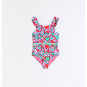 River Island Girls Swimsuit Green Heart Print Frill Nylon - Size 15-16y River Island Girls Swimsuit Green Heart Print Frill Nylon - Size 15-16y
