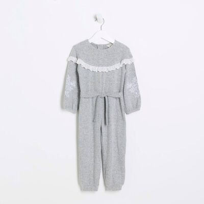 River Island Mini Girls Jumpsuit Grey Broderie Cosy - Size 12-18m River Island Mini Girls Jumpsuit Grey Broderie Cosy - Size 12-18m
