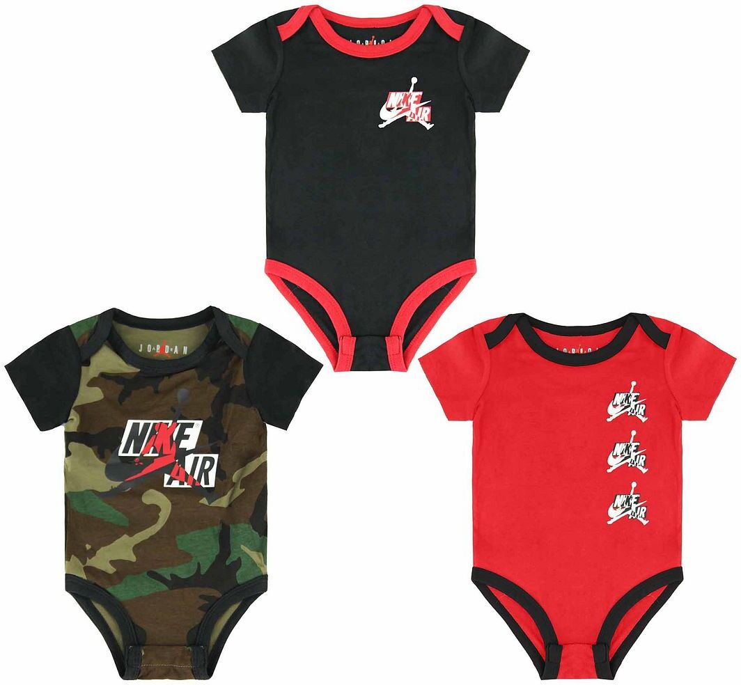Nike Baby Boy Air Jordan 3 Pack Green Red Black Boys Infants Bodysuits Db7274 900 - Multicolour Cotton - Size 6m