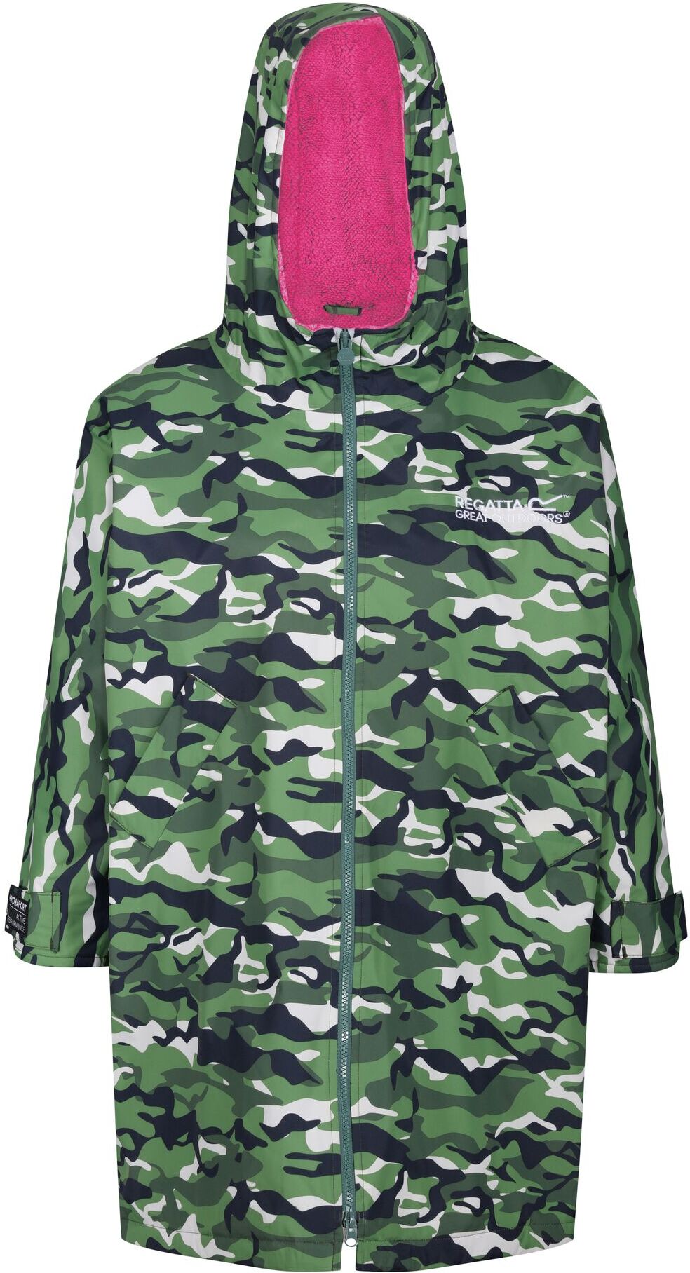 Regatta Kids Unisex Childrens/kids Camouflage Waterproof Changing Robe (Cactus Green/pink Potion) - Dark Green - Size 5-8y