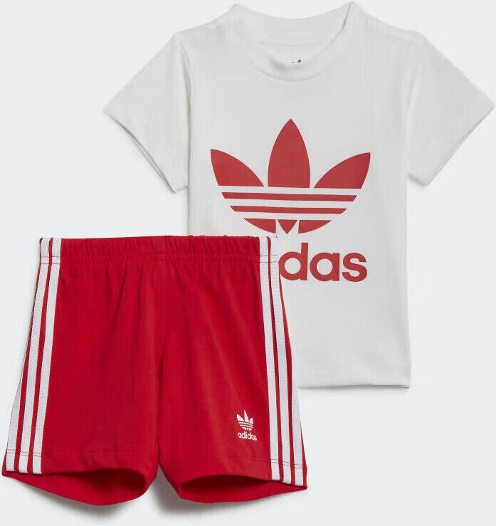 Adidas Kids Unisex Originals Baby Infants Cotton T Shirt Shorts Two Piece Set - Red - Size 3-6m