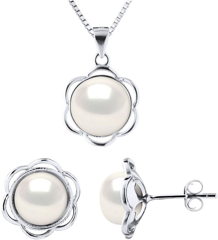 Diadema Womens Adornment Necklace & Earrings Petal Freshwater Pearl 8-9mm White 925 Silver - One Size