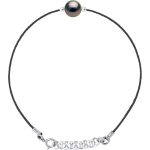 Ateliers Saint Germain Womens Bracelet Love Links In Twisted Nylon Of Black Color Adorned With A Real Cultured Tahiti Pearl Round 8-9 Mm - Silver - One Size Ateliers Saint Germain Womens Bracelet Love Links In Twisted Nylon Of Black Color Adorned With A Real Cultured Tahiti Pearl Round 8-9 Mm - Silver - One Size