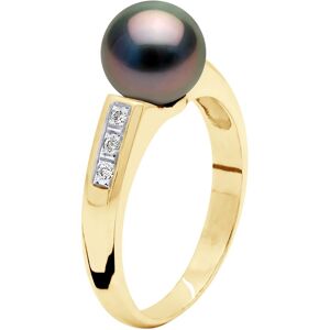 Ateliers Saint Germain Womens Ring Jewelry Diamond 0,06 Cts - Yellow Gold - Real Cultured Tahiti Pearl Round 8-9 Mm - Black - Size N Ateliers Saint Germain Womens Ring Jewelry Diamond 0,06 Cts - Yellow Gold - Real Cultured Tahiti Pearl Round 8-9 Mm - Black - Size N
