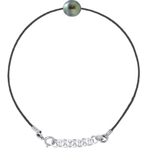 Ateliers Saint Germain Womens Bracelet Love Links In Twisted Nylon Of Black Color Adorned With A Real Cultured Tahiti Pearl Circled 8-9 Mm - Silver - One Size Ateliers Saint Germain Womens Bracelet Love Links In Twisted Nylon Of Black Color Adorned With A Real Cultured Tahiti Pearl Circled 8-9 Mm - Silver - One Size