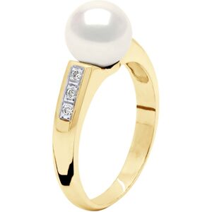 Ateliers Saint Germain Womens Ring Jewelry Diamond 0,06 Cts - Yellow Gold - Real Cultured Freshwater Pearl Round 8-9 Mm - White - Size N Ateliers Saint Germain Womens Ring Jewelry Diamond 0,06 Cts - Yellow Gold - Real Cultured Freshwater Pearl Round 8-9 Mm - White - Size N
