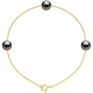 Ateliers Saint Germain Womens Bracelet Trio - 3 Real Cultured Tahiti Pearls Passing Through Round 7-8 Mm - Yellow Gold - One Size Ateliers Saint Germain Womens Bracelet Trio - 3 Real Cultured Tahiti Pearls Passing Through Round 7-8 Mm - Yellow Gold - One Size