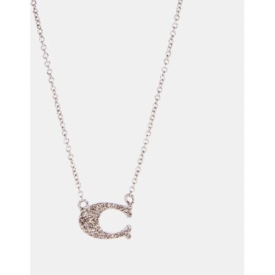 Coach Womens Pave Signature C Necklace - Silver Metal - One Size Coach Womens Pave Signature C Necklace - Silver Metal - One Size