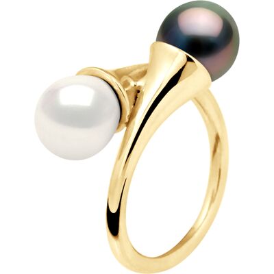 You & Me Tahitian Pearl & Freshwater Pearl Ring - Natural White - Size 48-62 - French Made - 8-9mm You & Me Tahitian Pearl & Freshwater Pearl Ring - Natural White - Size 48-62 - French Made - 8-9mm