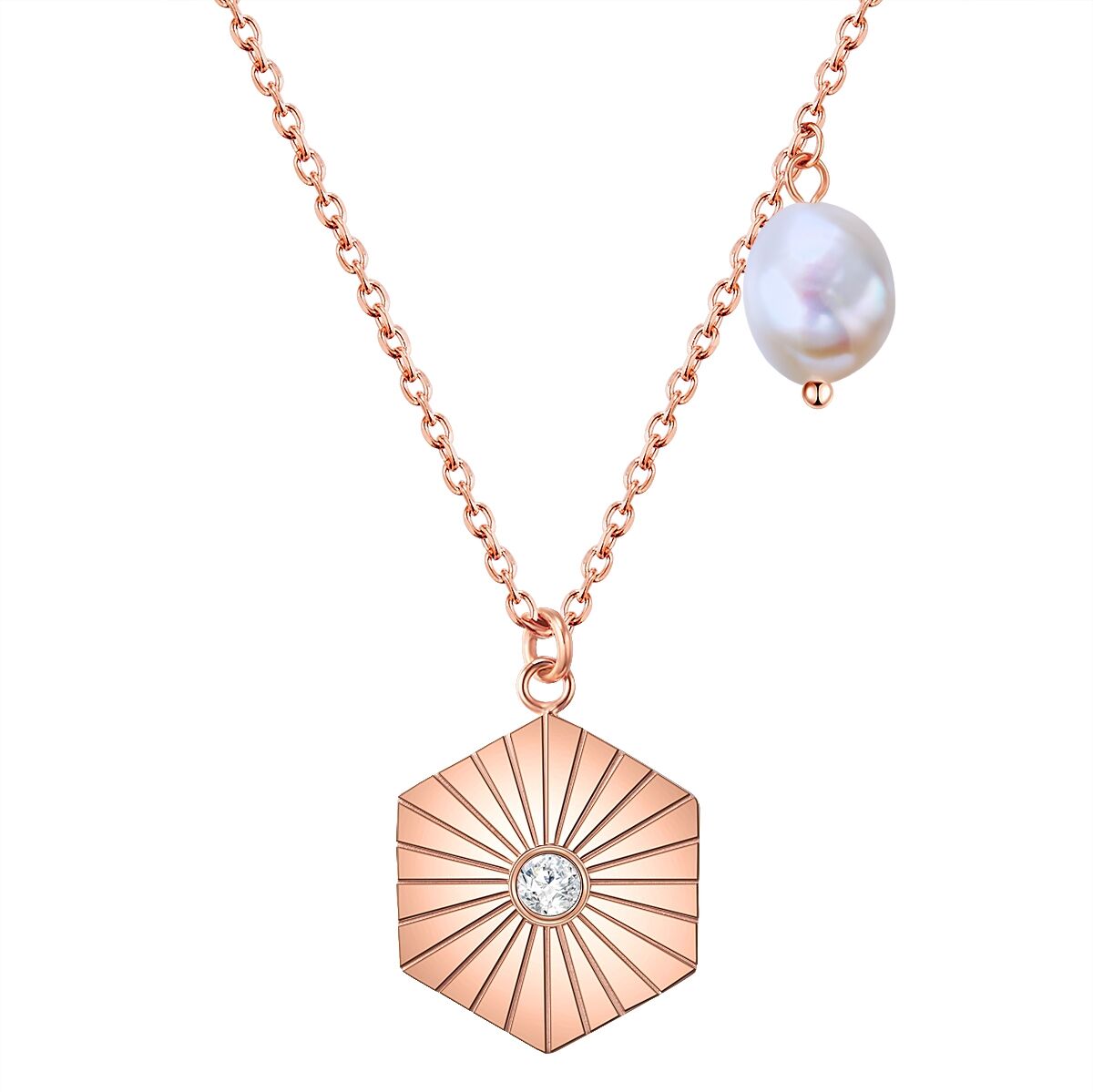 Valero Pearls Womens Necklace Stainless Steel Rose Gold Freshwater Cultured Pearl White Preciosa - Size 40cm