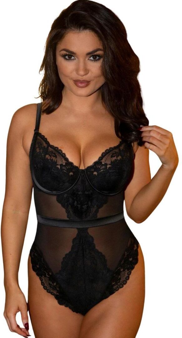 Pour Moi Womens 18805 Satin Luxe And Lace Bodysuit - Black - Size 34d