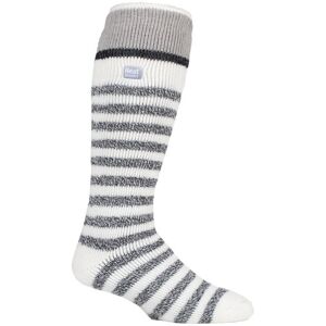Heat Holders Mens Long Knee High Striped Ski Socks - Cream Nylon - Size Uk 6-11