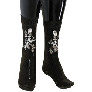 Dolce & Gabbana Womens Black Stretch Floral Clear Crystal Socks Material_nylon - Size Medium