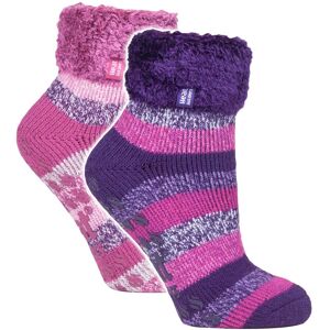 Heat Holders Womens 2 Pack Ladies Soft Lounge Socks With Grips - Multicolour - Size Uk 4-8
