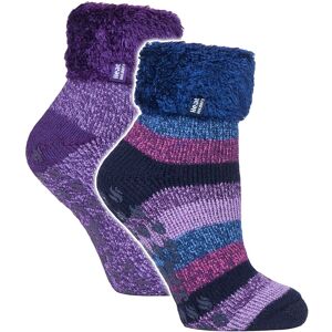 Heat Holders Womens 2 Pack Ladies Soft Lounge Socks With Grips - Multicolour - Size Uk 4-8