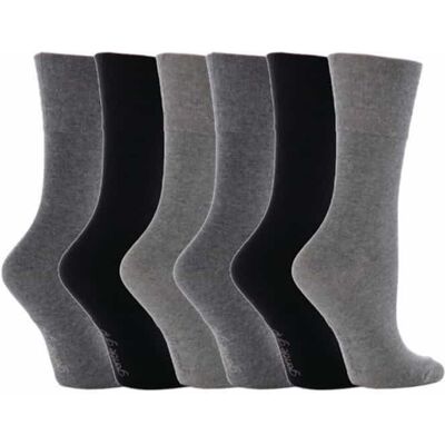Gentle Grip Womens Socks - 6 Pairs - Grey/Black - Cotton - Size UK 4-8 - Socks Gentle Grip Womens Socks - 6 Pairs - Grey/Black - Cotton - Size UK 4-8 - Socks