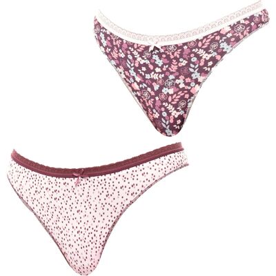 Janira Womens Pack Of 2 Coquettes Cotton Thongs 1030787 For Women - Bordo - Size L/xl Janira Womens Pack Of 2 Coquettes Cotton Thongs 1030787 For Women - Bordo - Size L/xl