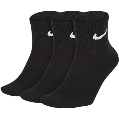 Nike Sx7677 Unisex Everyday Lightweight Training Ankle Socks Black 3 Pairs Cotton - Size Large Nike Sx7677 Unisex Everyday Lightweight Training Ankle Socks Black 3 Pairs Cotton - Size Large