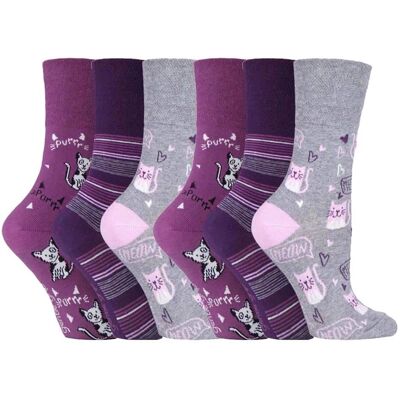 Gentle Grip Womens - 6 Pairs Ladies Non Elastic Socks - Gg200 - Purple Cotton - Size Uk 4-8 Gentle Grip Womens - 6 Pairs Ladies Non Elastic Socks - Gg200 - Purple Cotton - Size Uk 4-8