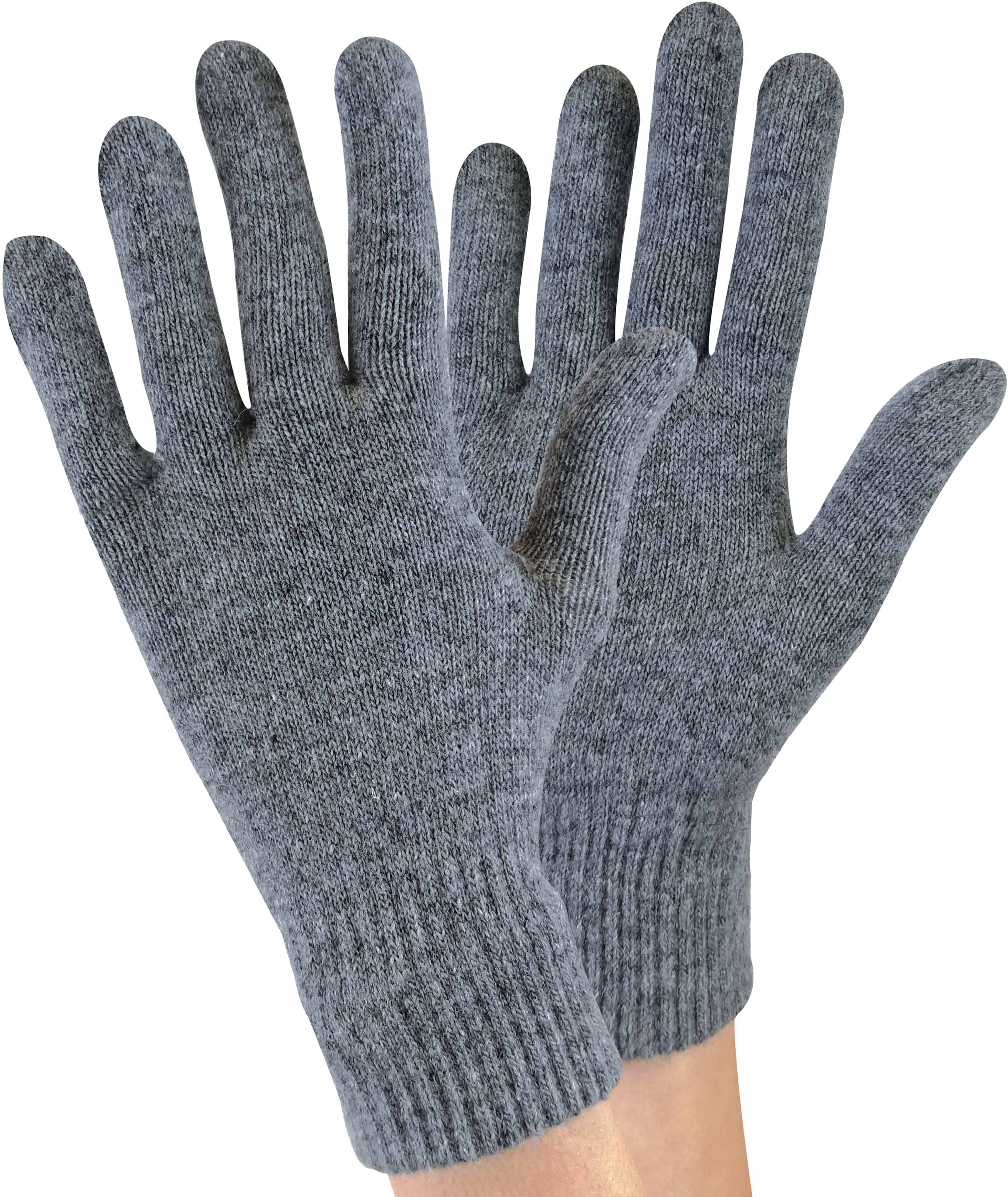 Sock Snob Ladies / Womens Knitted Magic Thermal Wool Gloves For Cold Weather - Grey Spandex - One Size