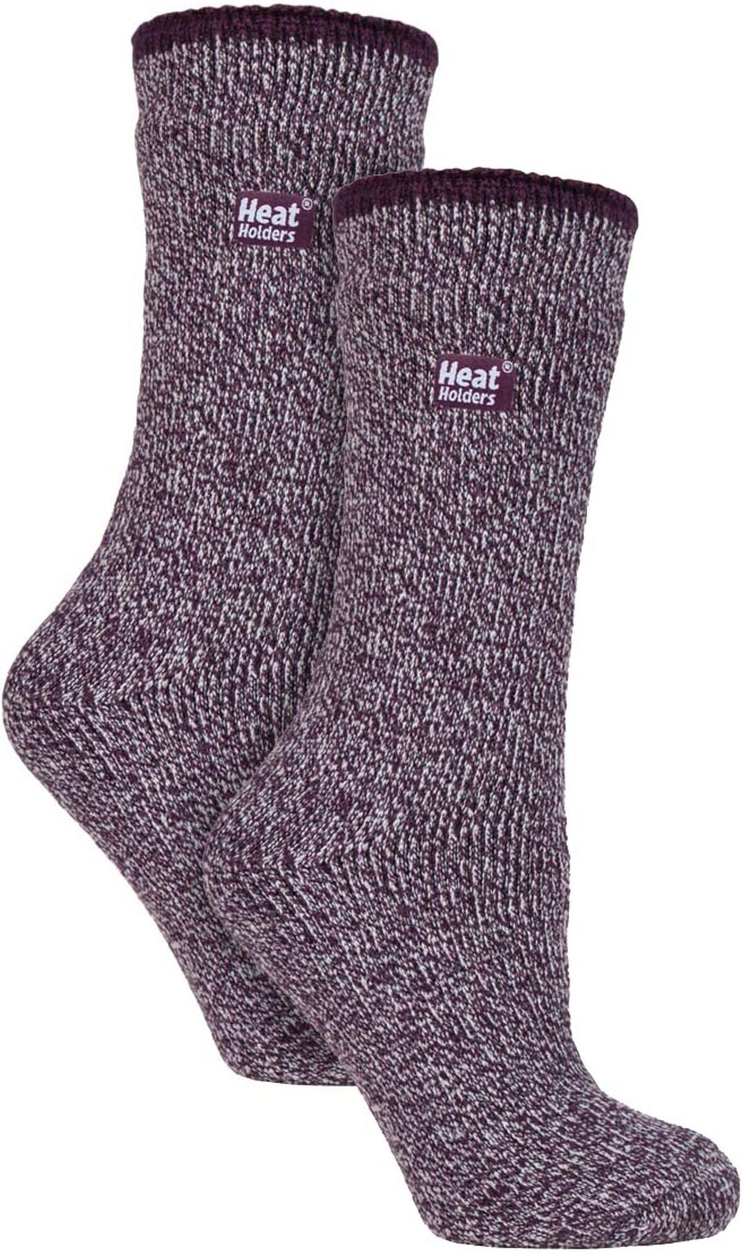Heat Holders Womens Ladies 2 Pack Merino Wool Thermal Socks - Purple - Size Uk 4-8